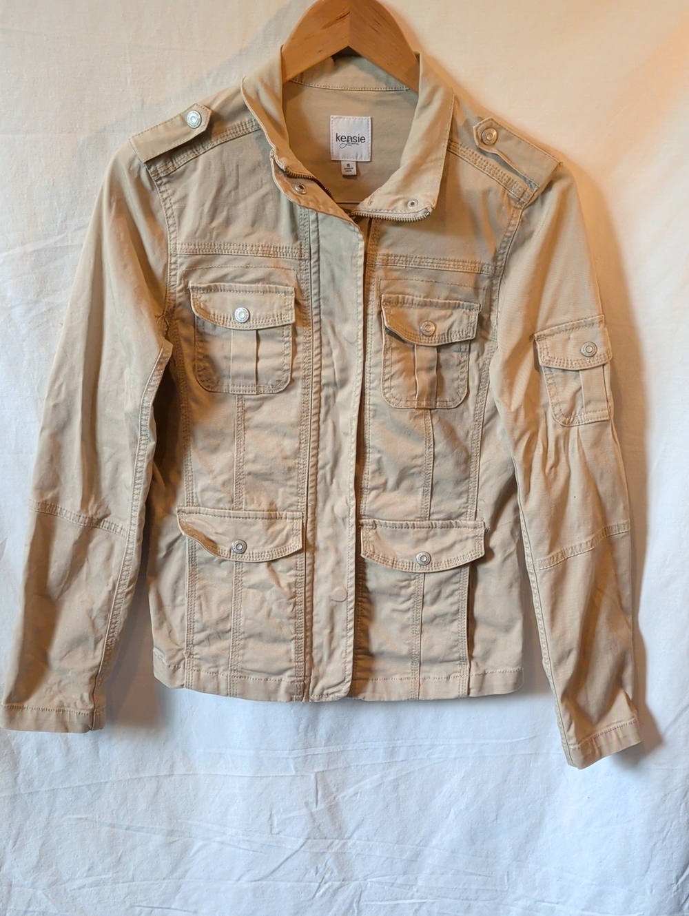 Kensie Tan Utility Jacket with Multiple Pockets